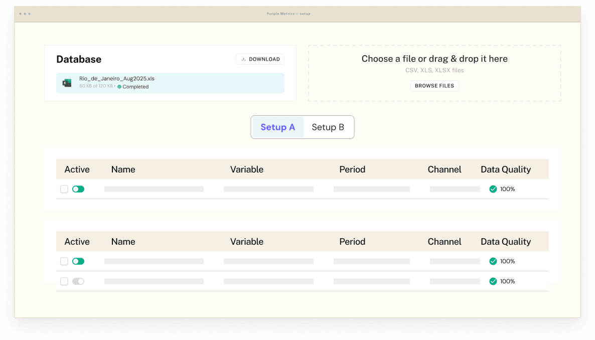 Database setup and variable tables